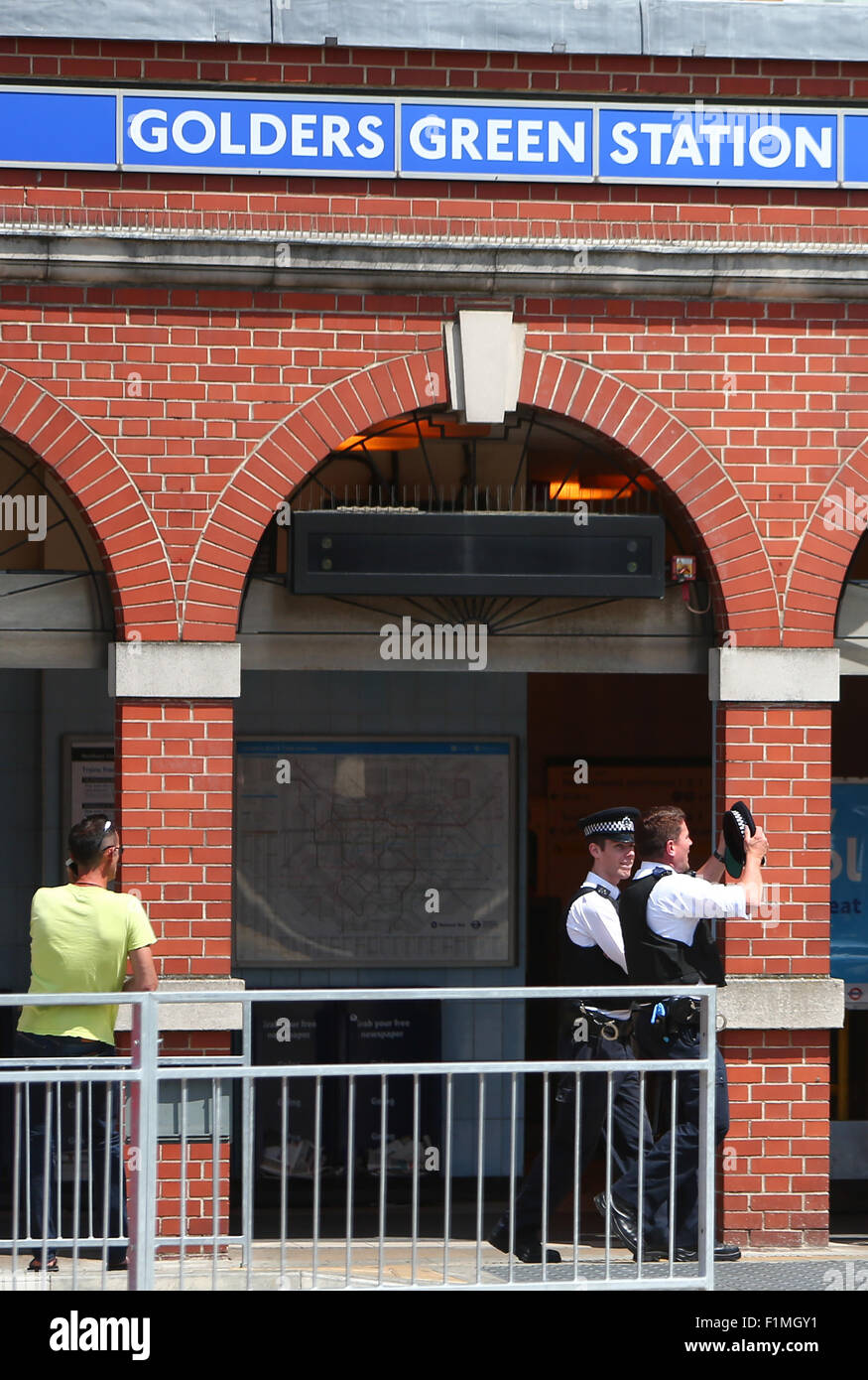 An increased police presence outside Golders Green station in response