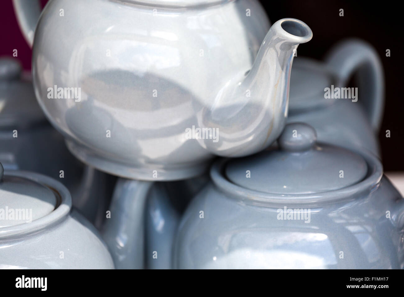 Teapot display at tearoom Salisbury England UK Stock Photo Alamy