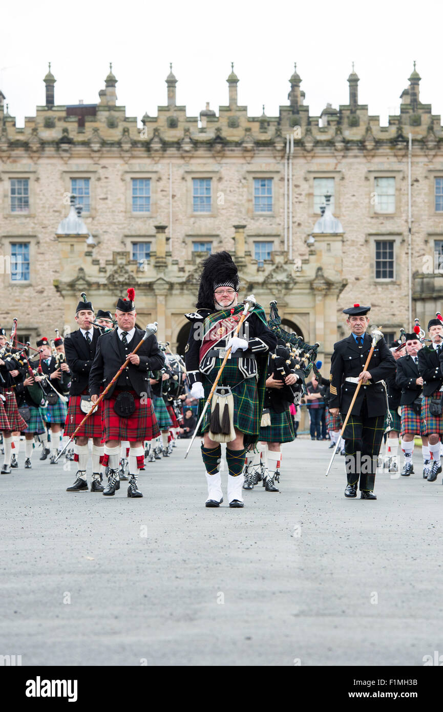 Massed Pipe bands at Floors castle. Kelso, Scotland Stock Photo Alamy