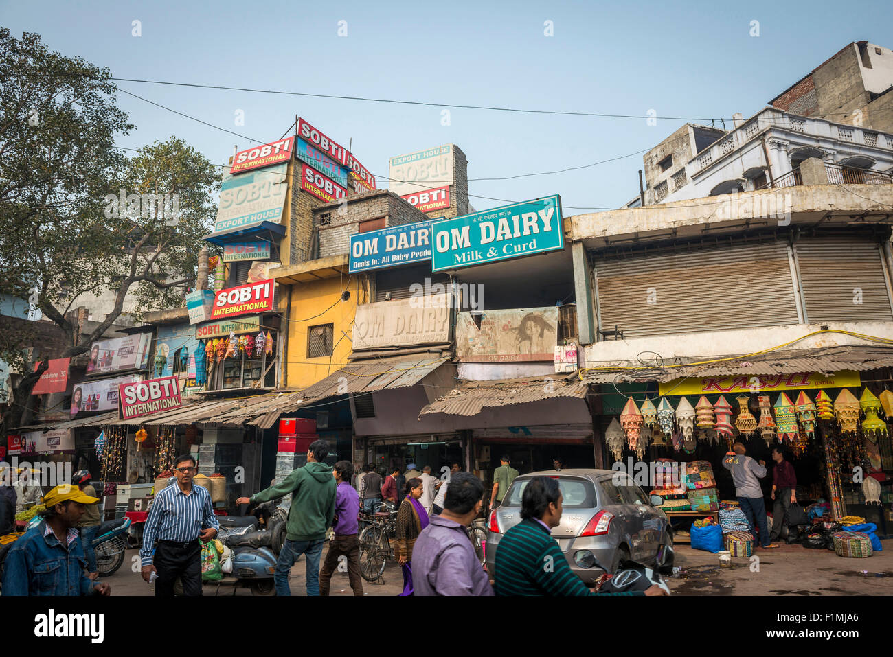 Busy street near Main Bazaar in the Paharganj District of New Delhi, India Stock Photo