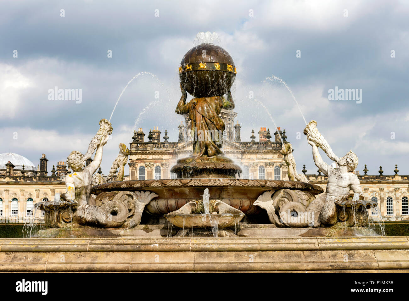 The Atlas fountain at Castle Howard, North Yorkshire Stock Photo