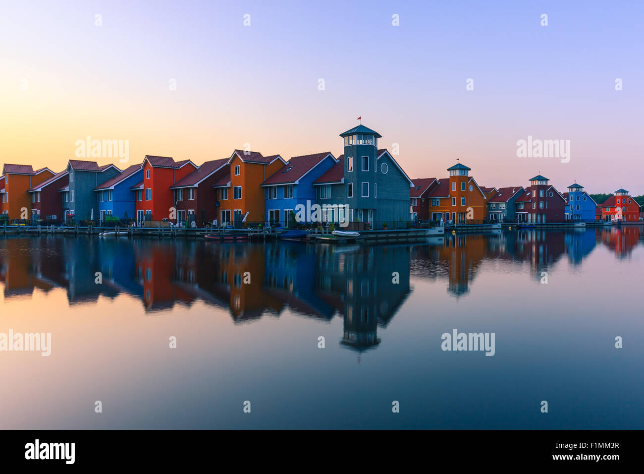 Colourful houses at Reitdiephaven, Groningen, Netherlands Stock Photo