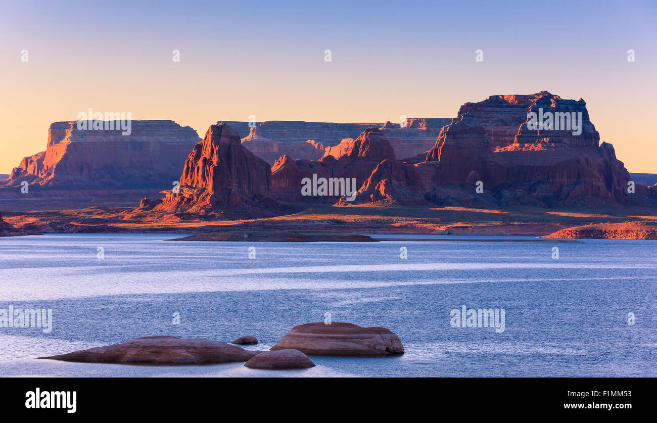 Padre Bay, from Cookie Jar Butte at sunrise. Lake Powell, Utah, USA Stock Photo