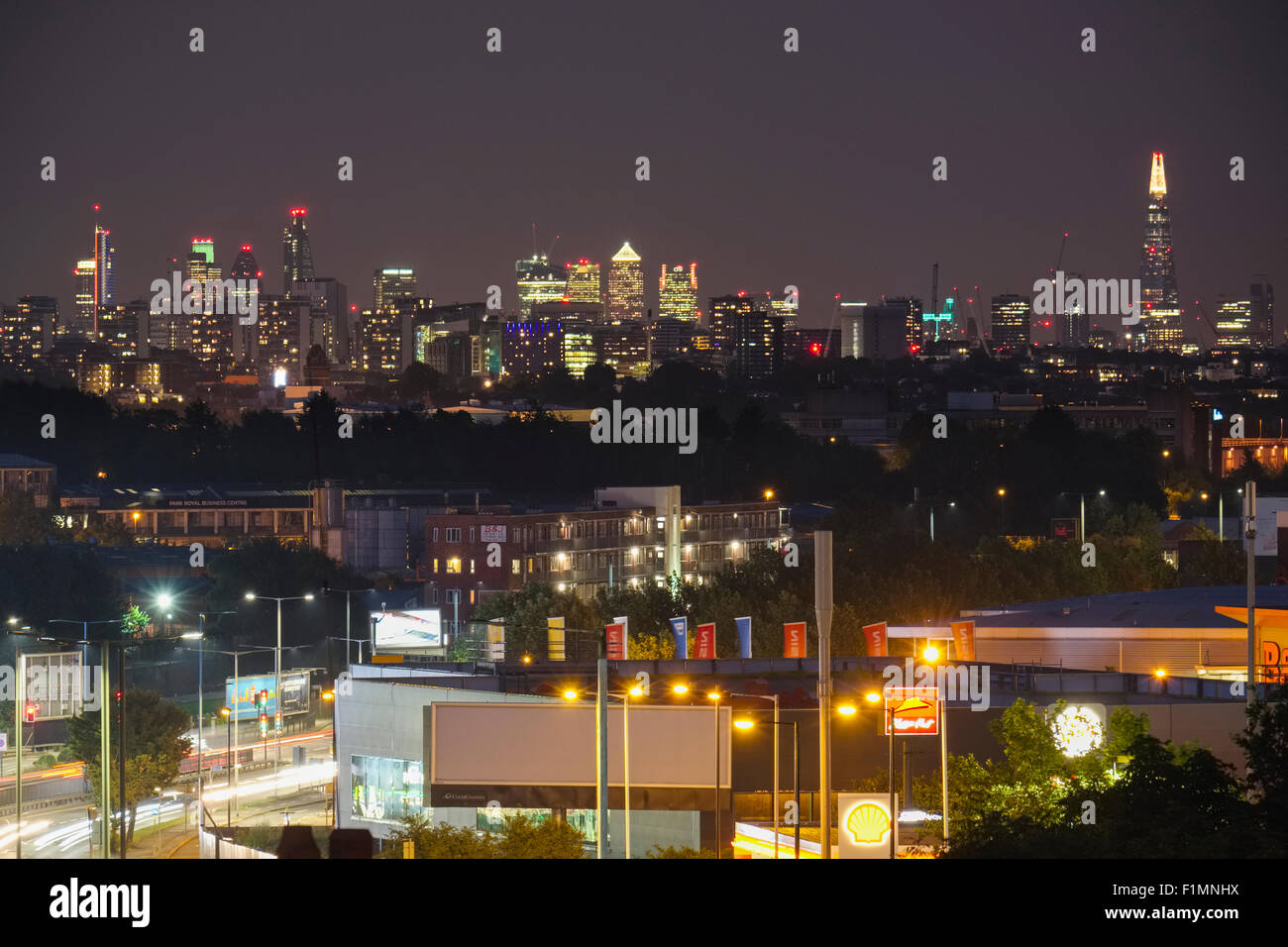 Night View of City of London from Ealing Stock Photo