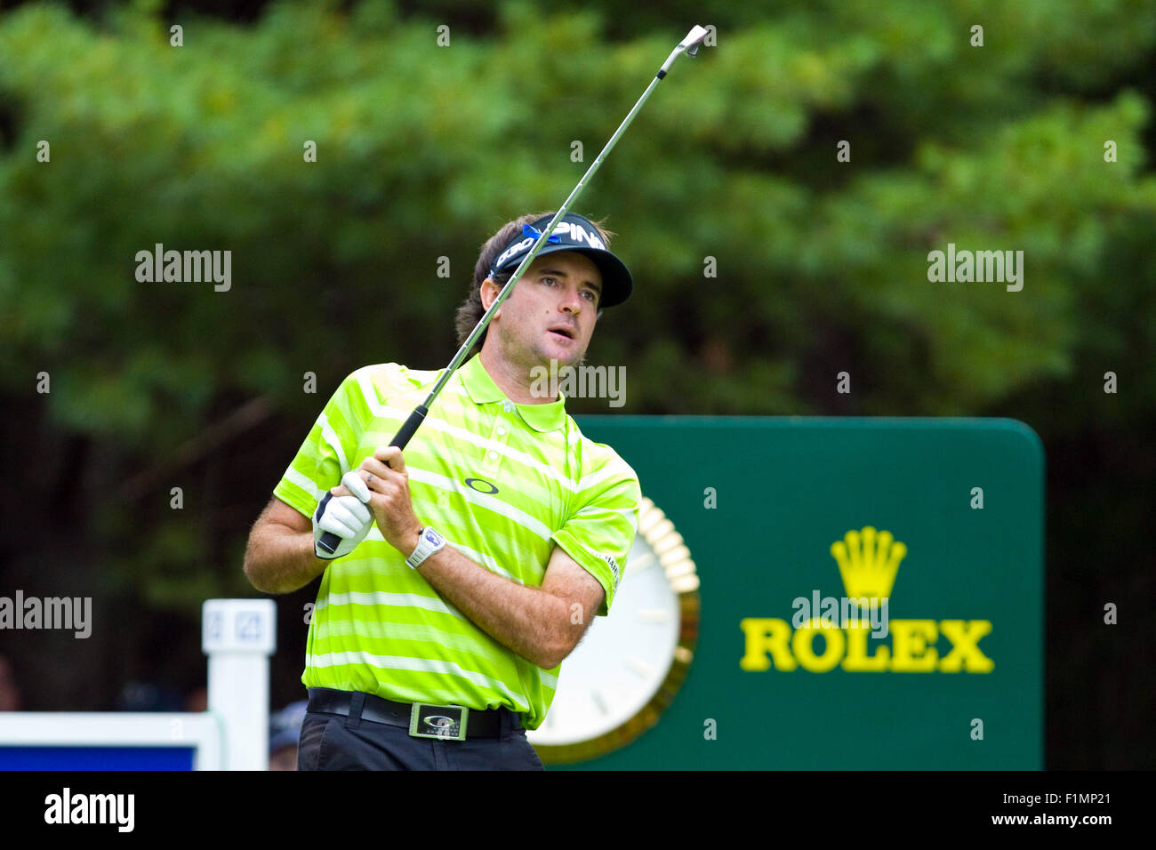 Norton, Massachusetts, USA. 4th September, 2015. Bubba Watson at the 11th tee during the first round of the Deutsche Bank Championship at TPC Boston. Anthony Nesmith/Cal Sport Media Credit:  Cal Sport Media/Alamy Live News Stock Photo