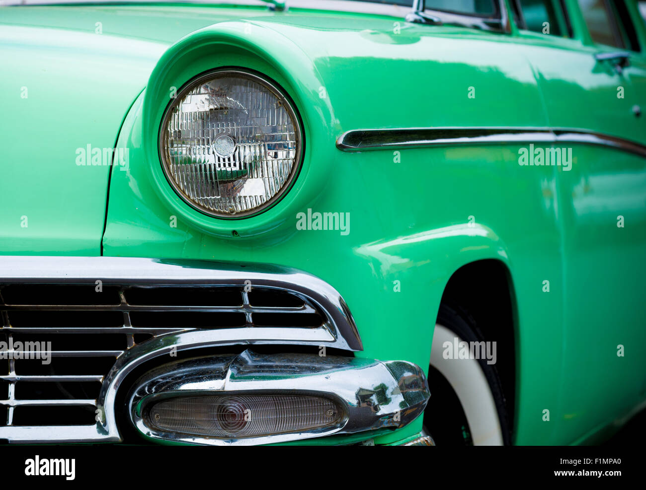 A 1950's classic American automobile in green Stock Photo