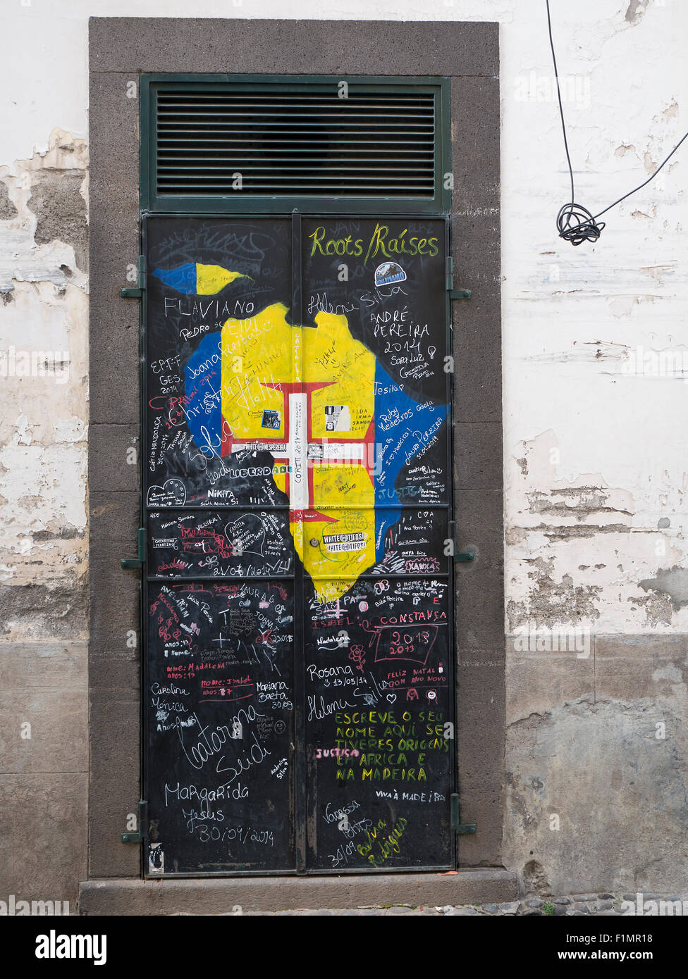 The Painted Doors of Funchal Old Town, Madeira, Portugal. ArT of opEN doors project in Rua de The Painted Doors of Funchal Old Town, Madeira, Portugal. ArT of opEN doors project in Rua de