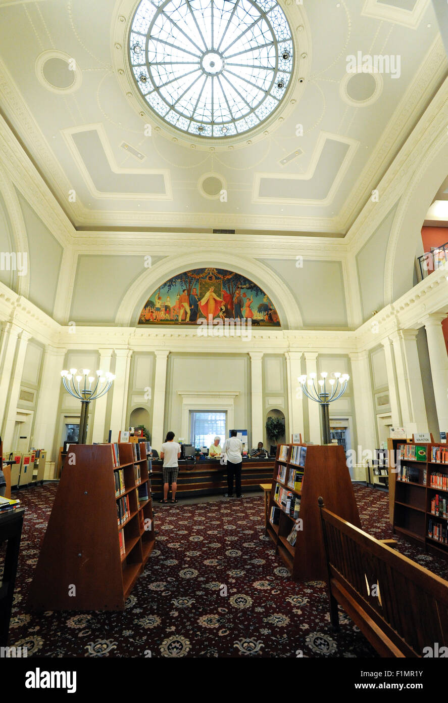New Haven Free Public Library, New Haven, Connecticut. Lunette mural designed and painted by Bancel La Farge. Stock Photo