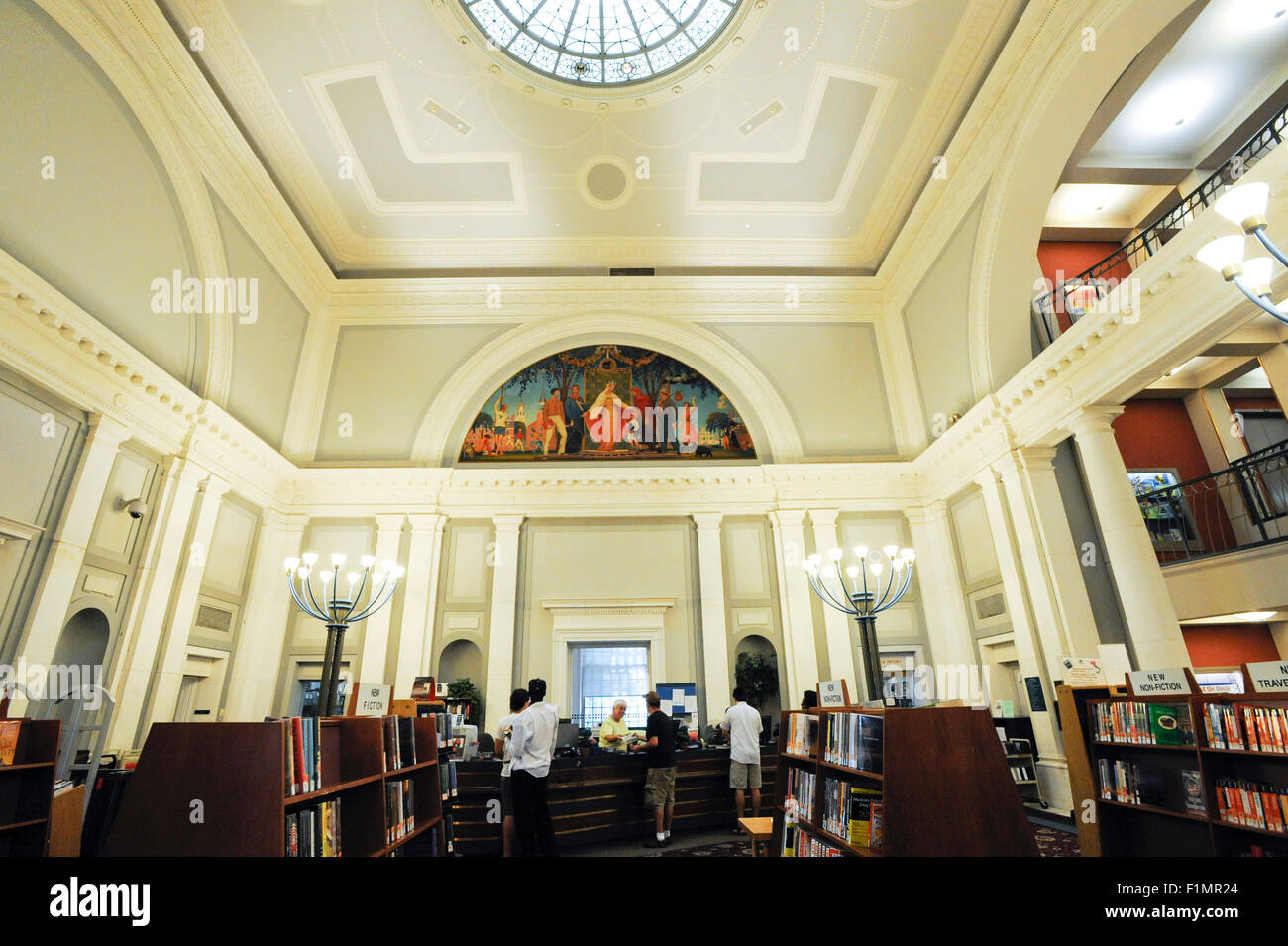 New Haven Free Public Library, New Haven, Connecticut. Lunette mural designed and painted by Bancel La Farge. Stock Photo