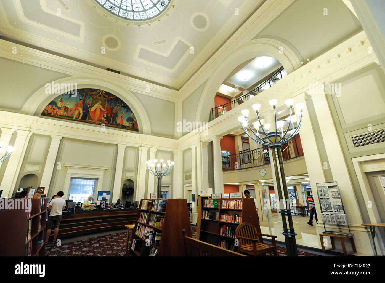 New Haven Free Public Library, New Haven, Connecticut. Lunette mural designed and painted by Bancel La Farge. Stock Photo