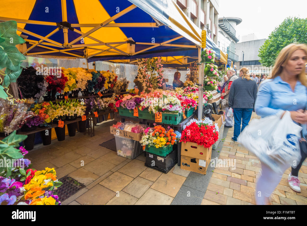 A flower stall at Wolverhampton Street market west midlands UK Stock