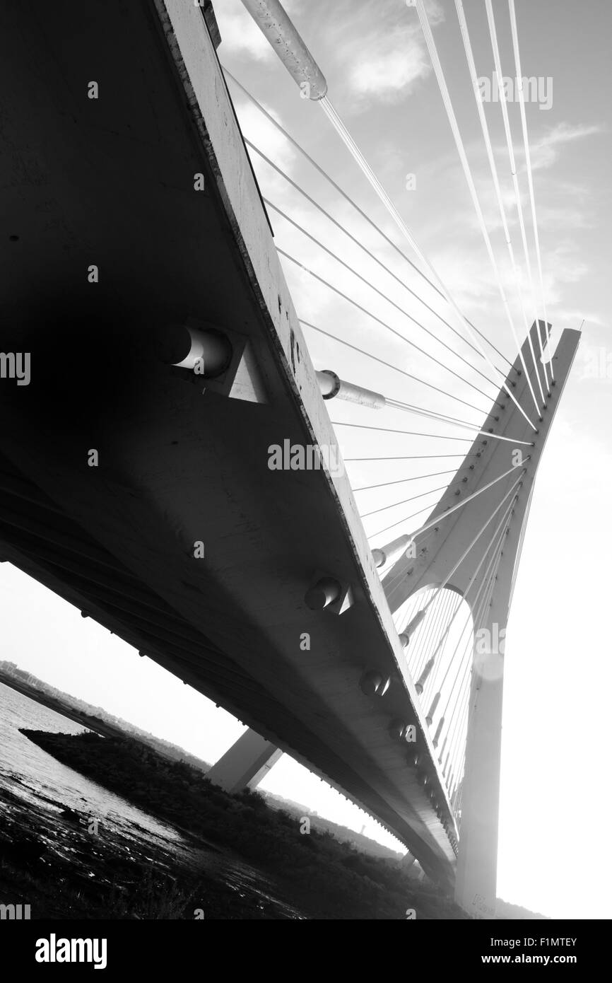 Black and white photo of bridge over river in various perspectives ...