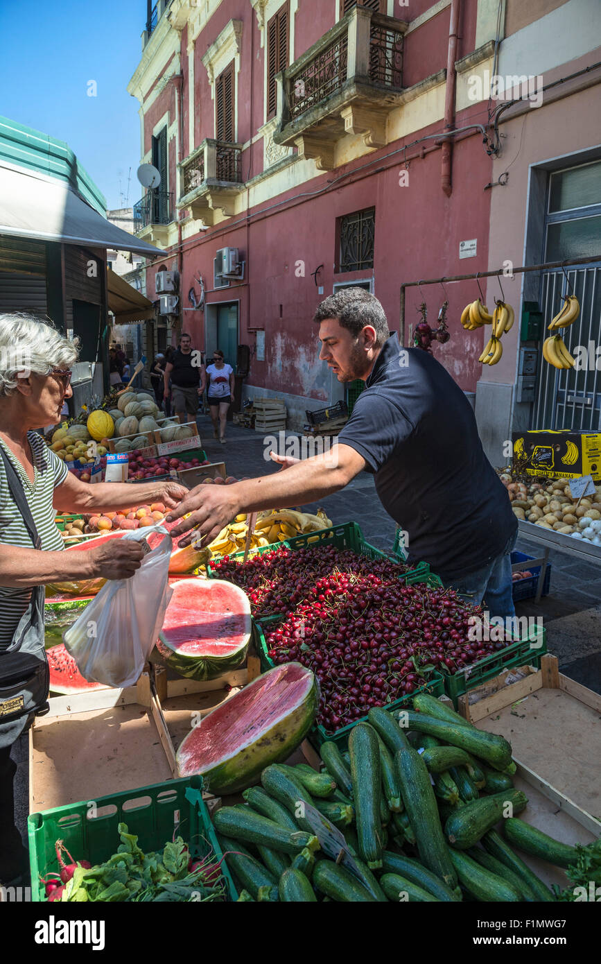 Fruit and vegetable market in the town of Matera, Basilicata, Southern Italy Stock Photo
