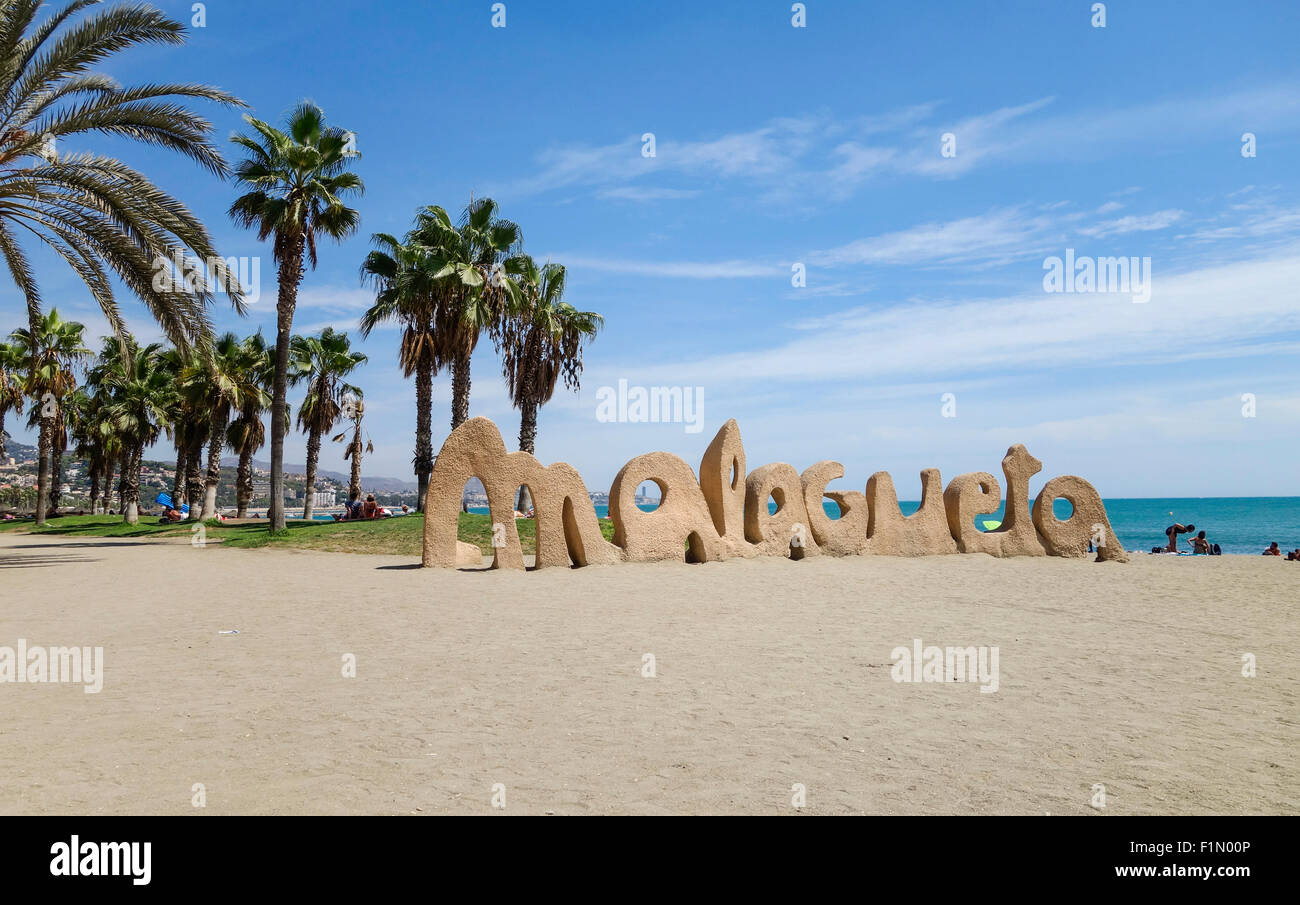 La Malagueta sand sculpture, Malagueta beach, Malaga, Andalusia, Spain