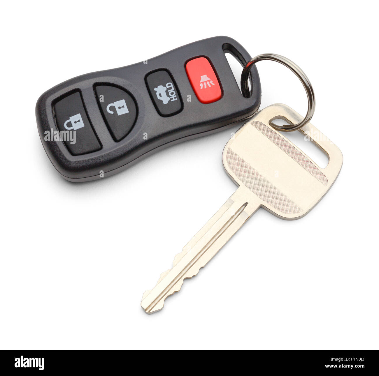 Single Car Key with Key less Remote Isolated on White Background. Stock Photo