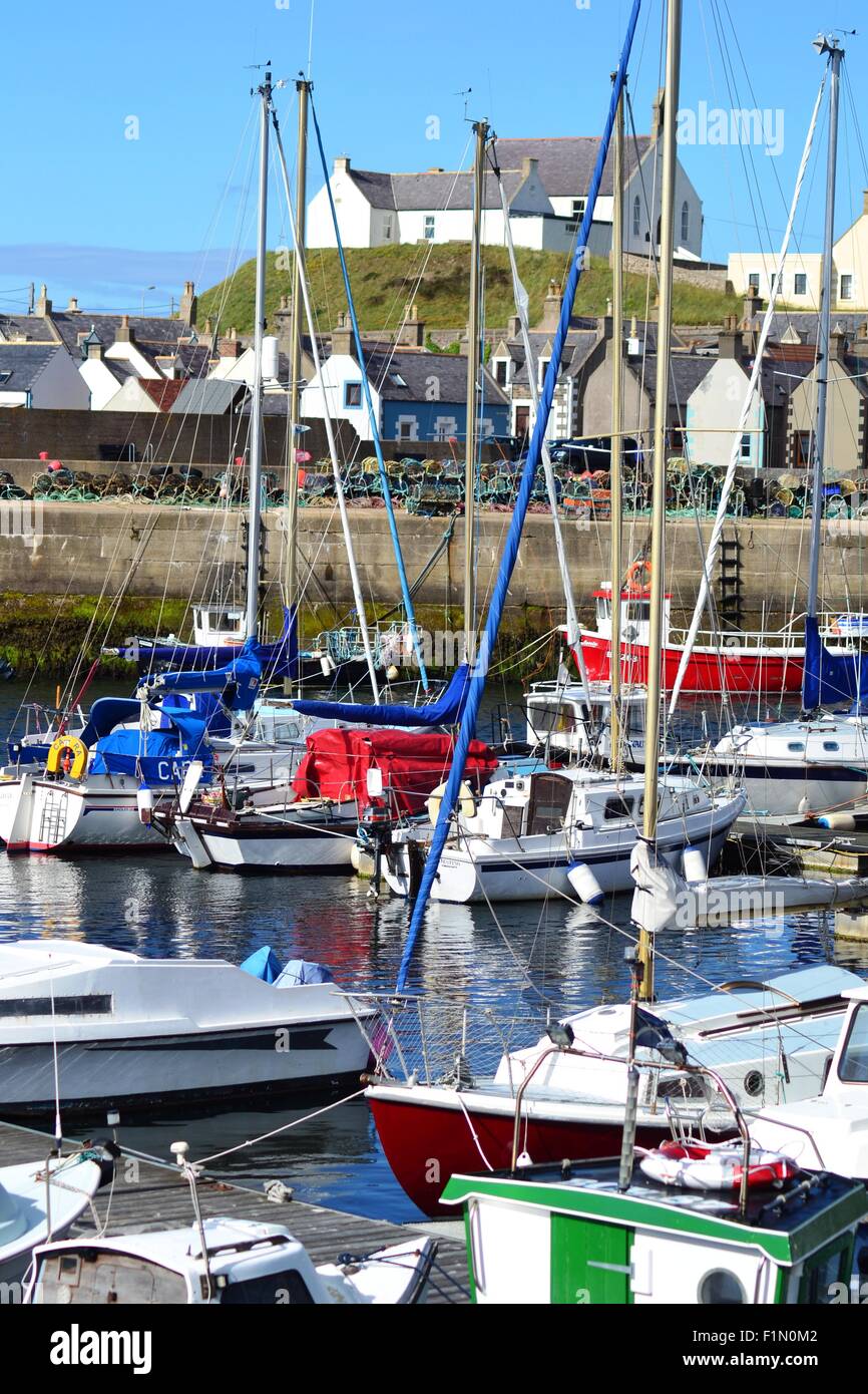 Boats moored in Findochty harbour, Scotland Stock Photo