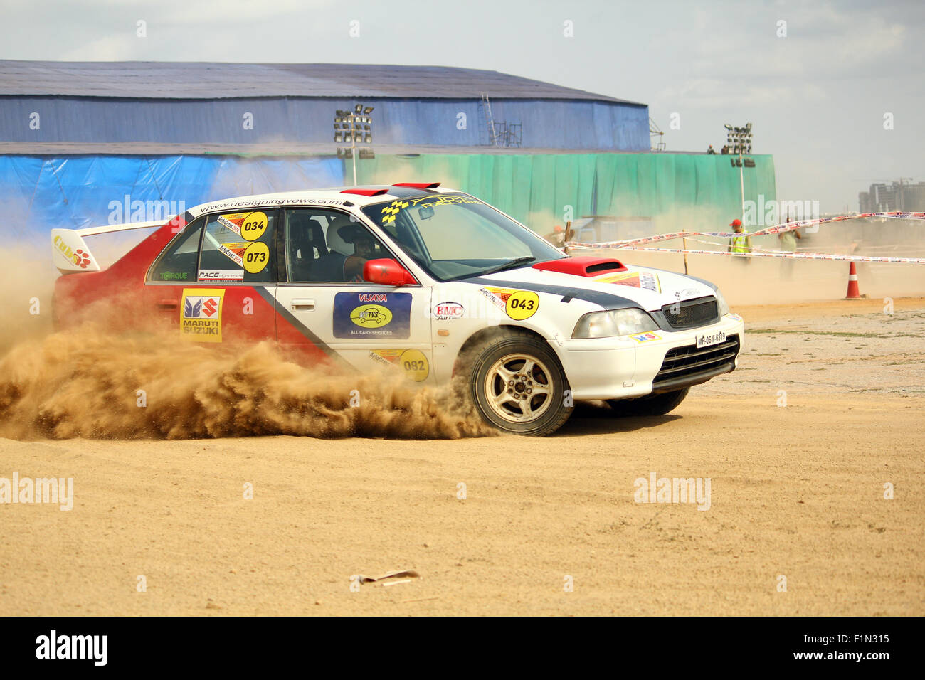 Cars drifting in mud at the Autocross 2014, bangalore, India Stock Photo