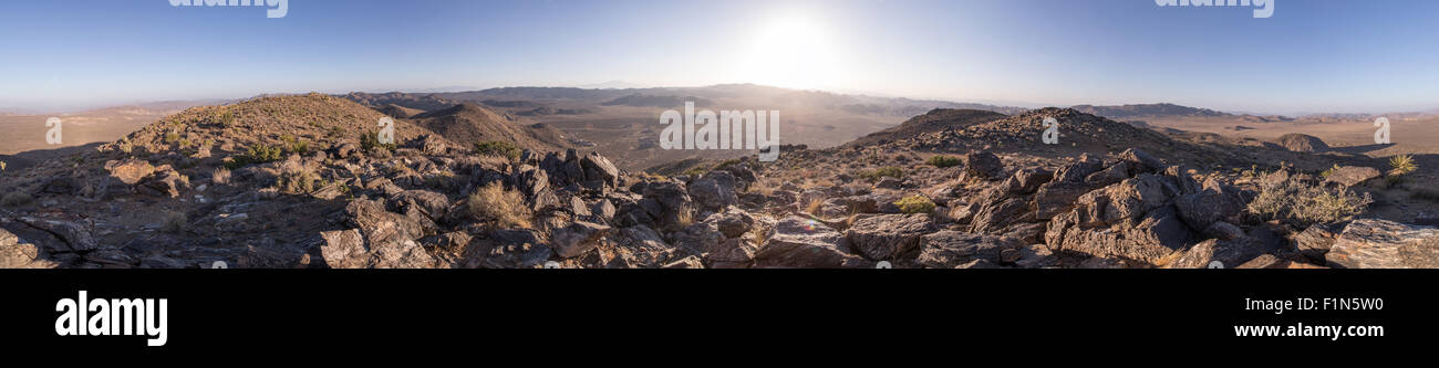 360° Panorama shot on Ryan Mountain in the Joshua Tree National Park, California. Showing the boulder filled landscape Stock Photo