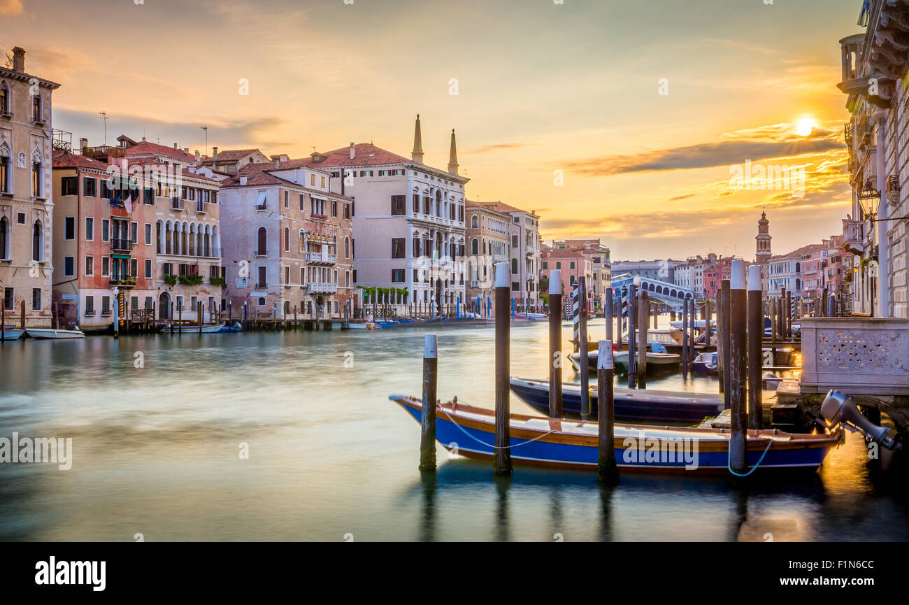 Early morning in Venice with boats and silky water Stock Photo - Alamy