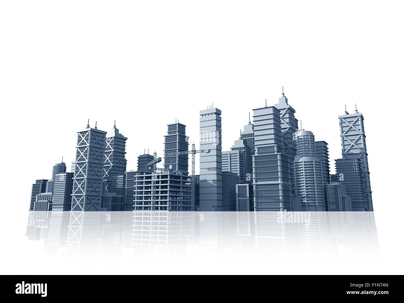 City Skyline Isolated on White. 3D City Skyline Illustration. Stock Photo