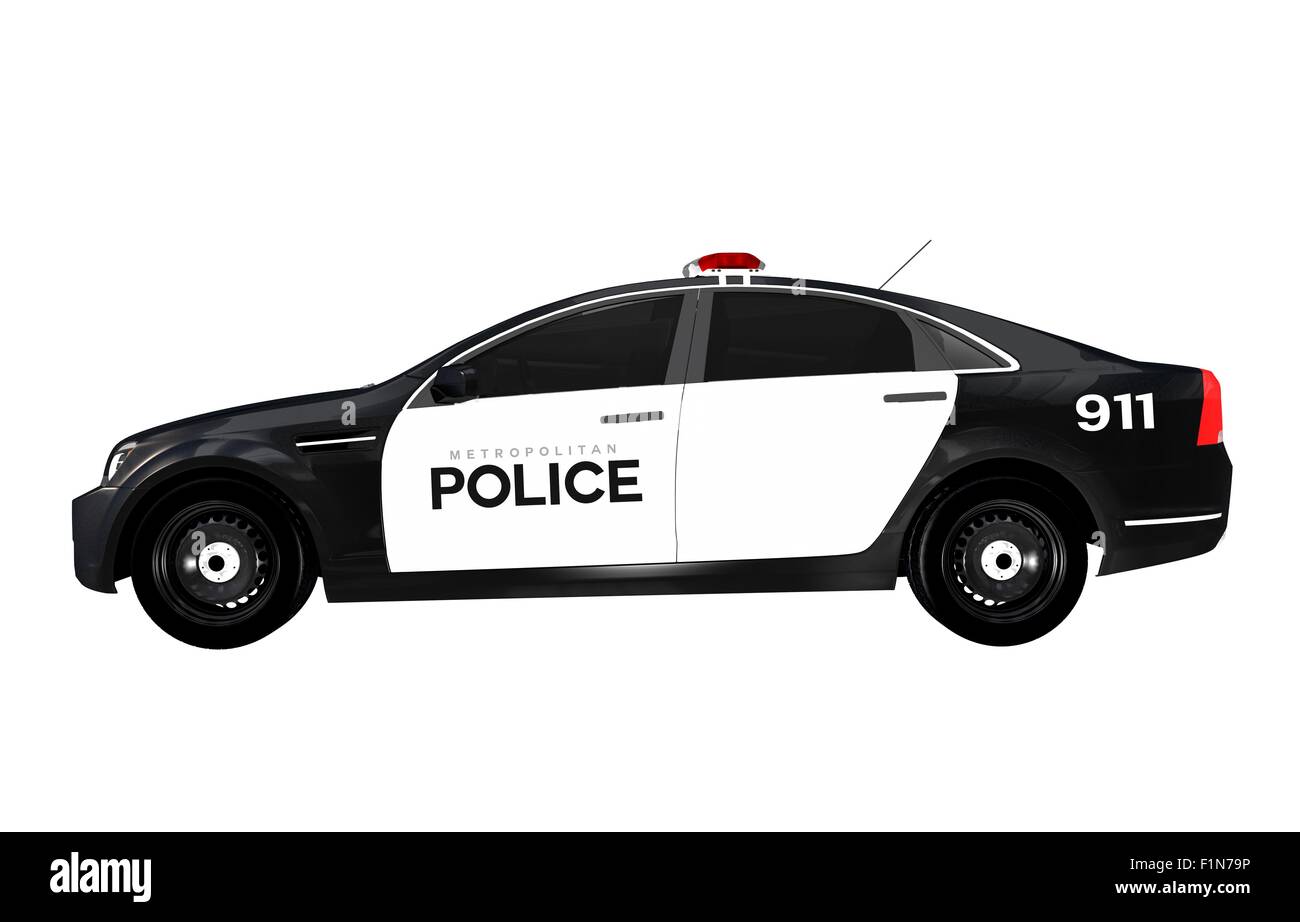 Police Car Side View Isolated On White Background Black And White