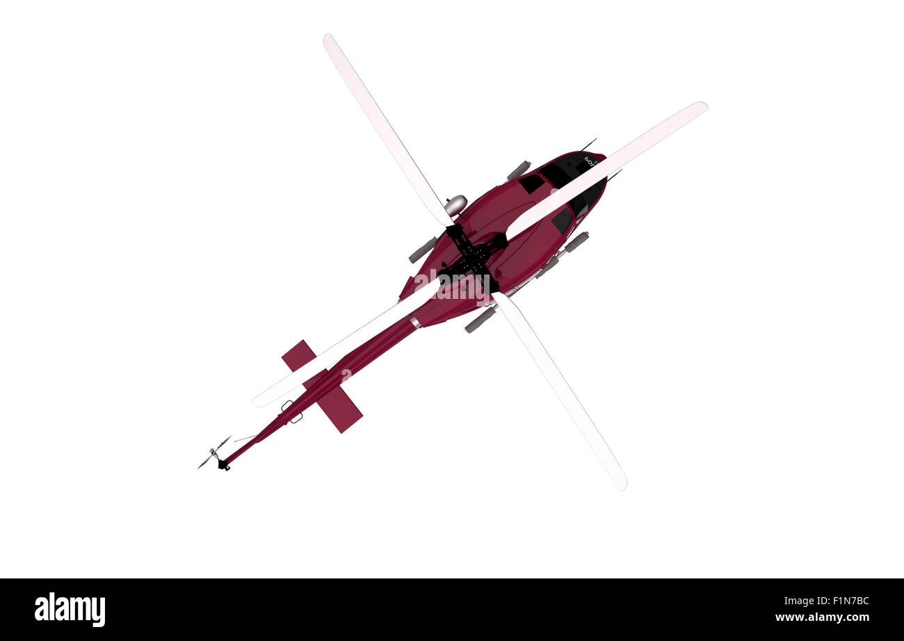Top View Red Helicopter Isolated. 3D Illustration of a Chopper. Stock Photo