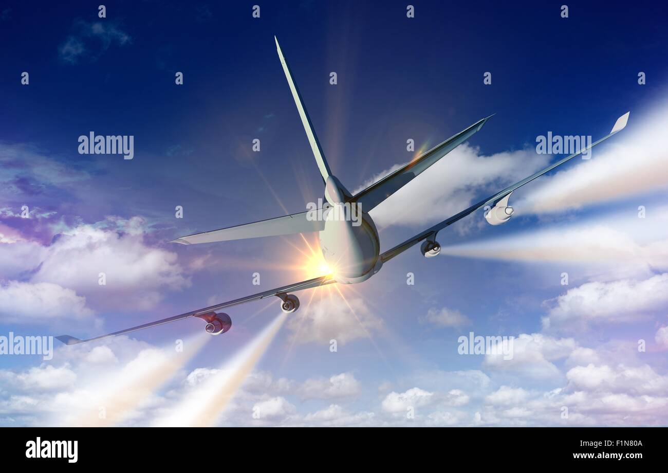 Airplane Traveling Concept Illustration Commercial Airplane Rear View