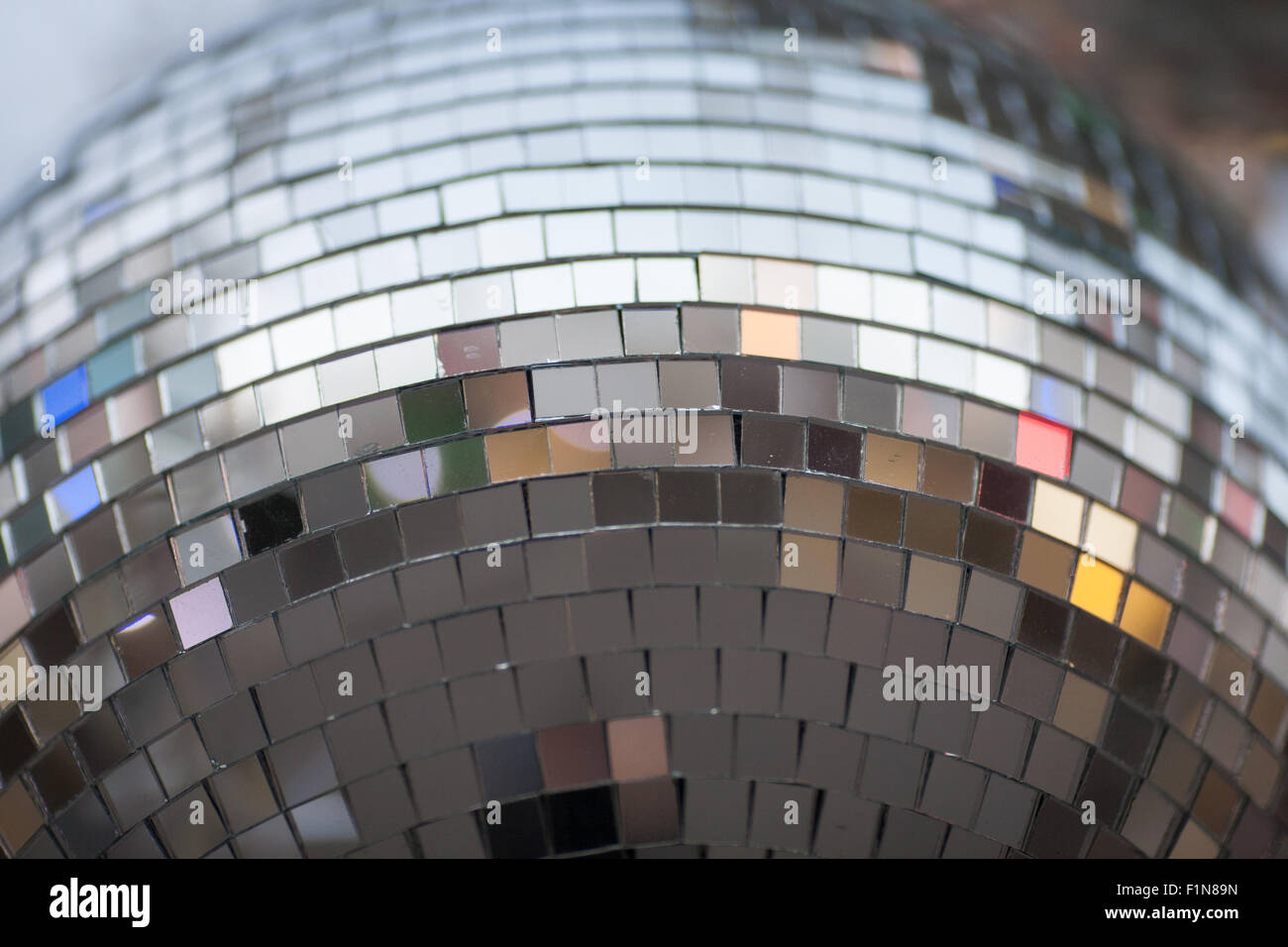 Disco mirror ball close up with depth of field middle view from below Stock Photo Alamy