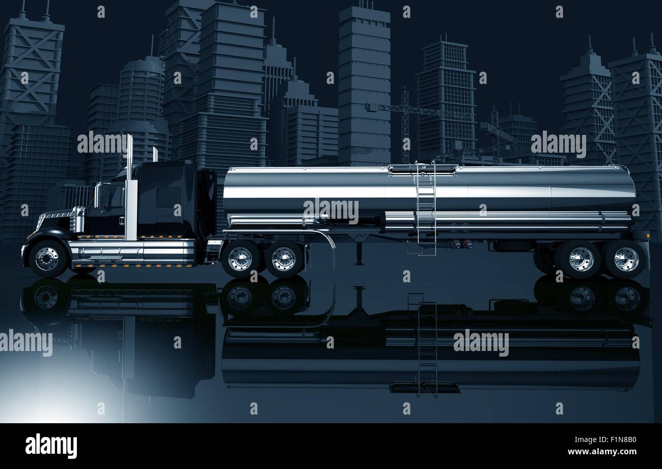 Urban Trucking Concept Illustration. Dark Blue Color Grading 3D ...