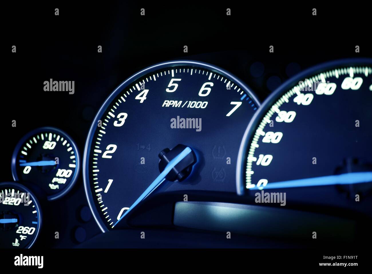 Illuminated Vehicle Dash Instruments Closeup Stock Photo - Alamy