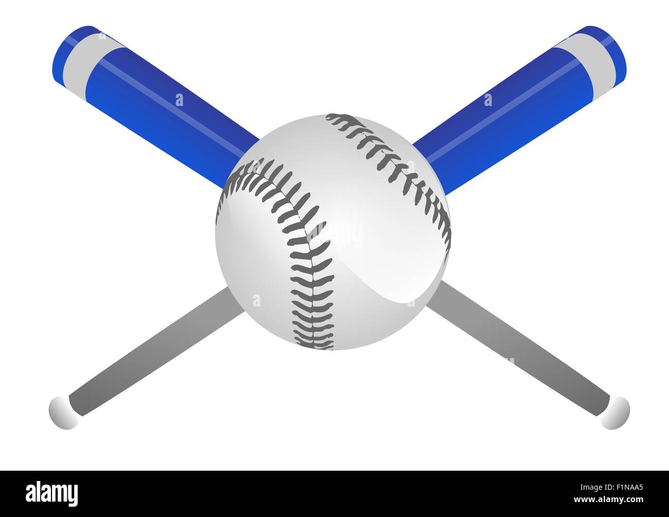 Crossing Baseball Bats and Ball Isolated Illustration on White Stock