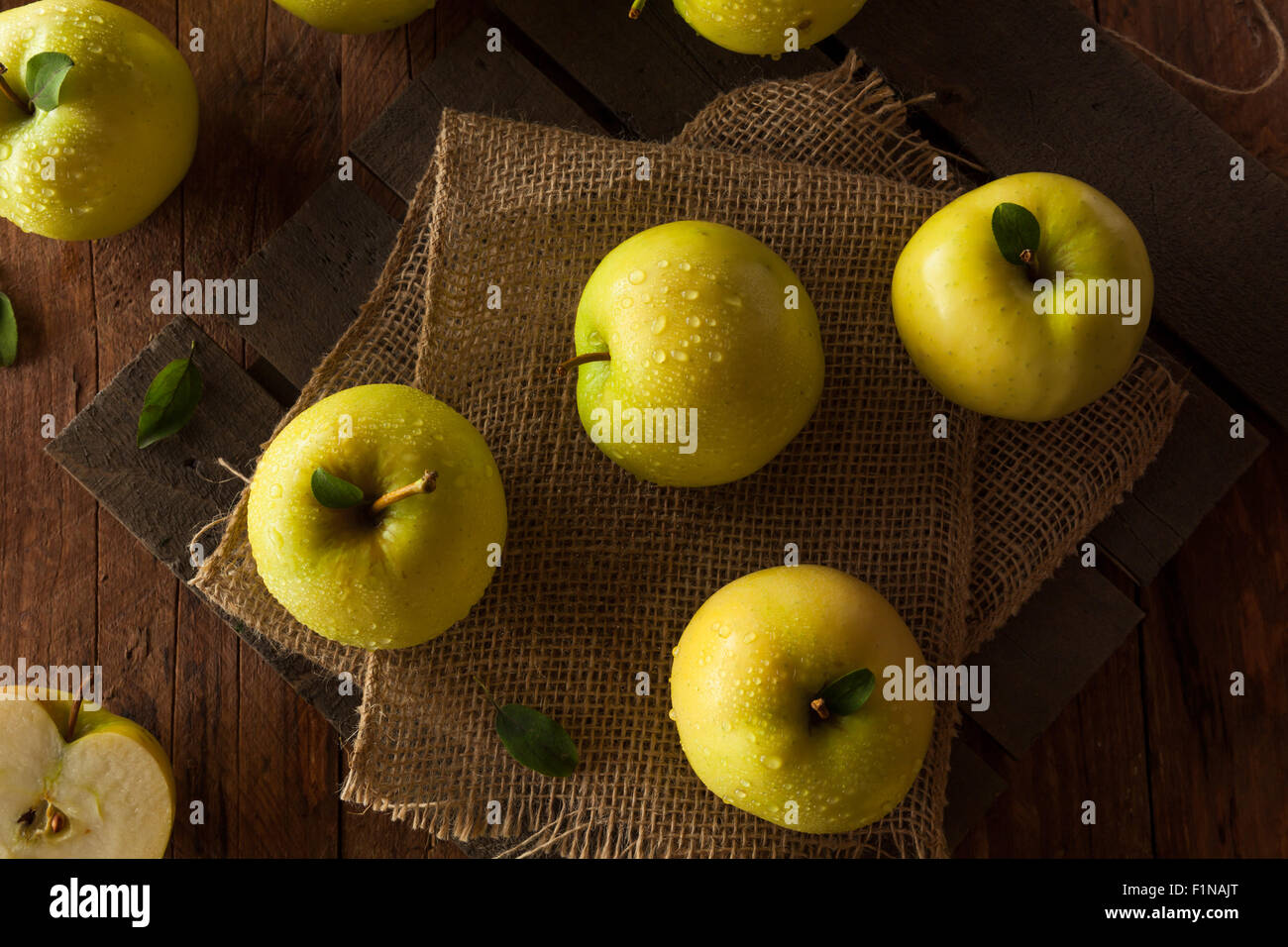 Raw Organic Golden Delicious Apples Ready to Eat Stock Photo