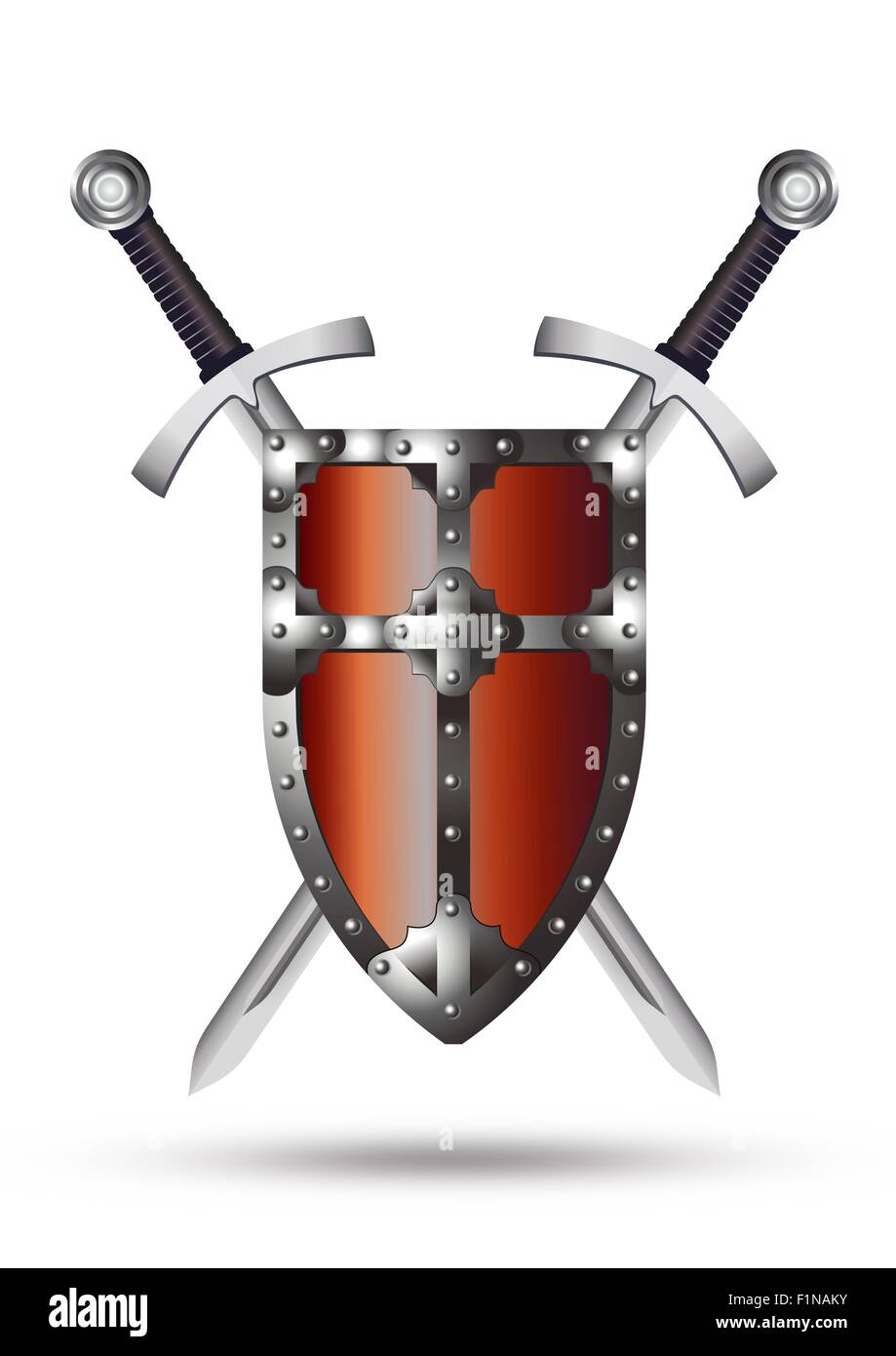 Medieval Shield and Swords Illustration Isolated on White Background. Stock Photo