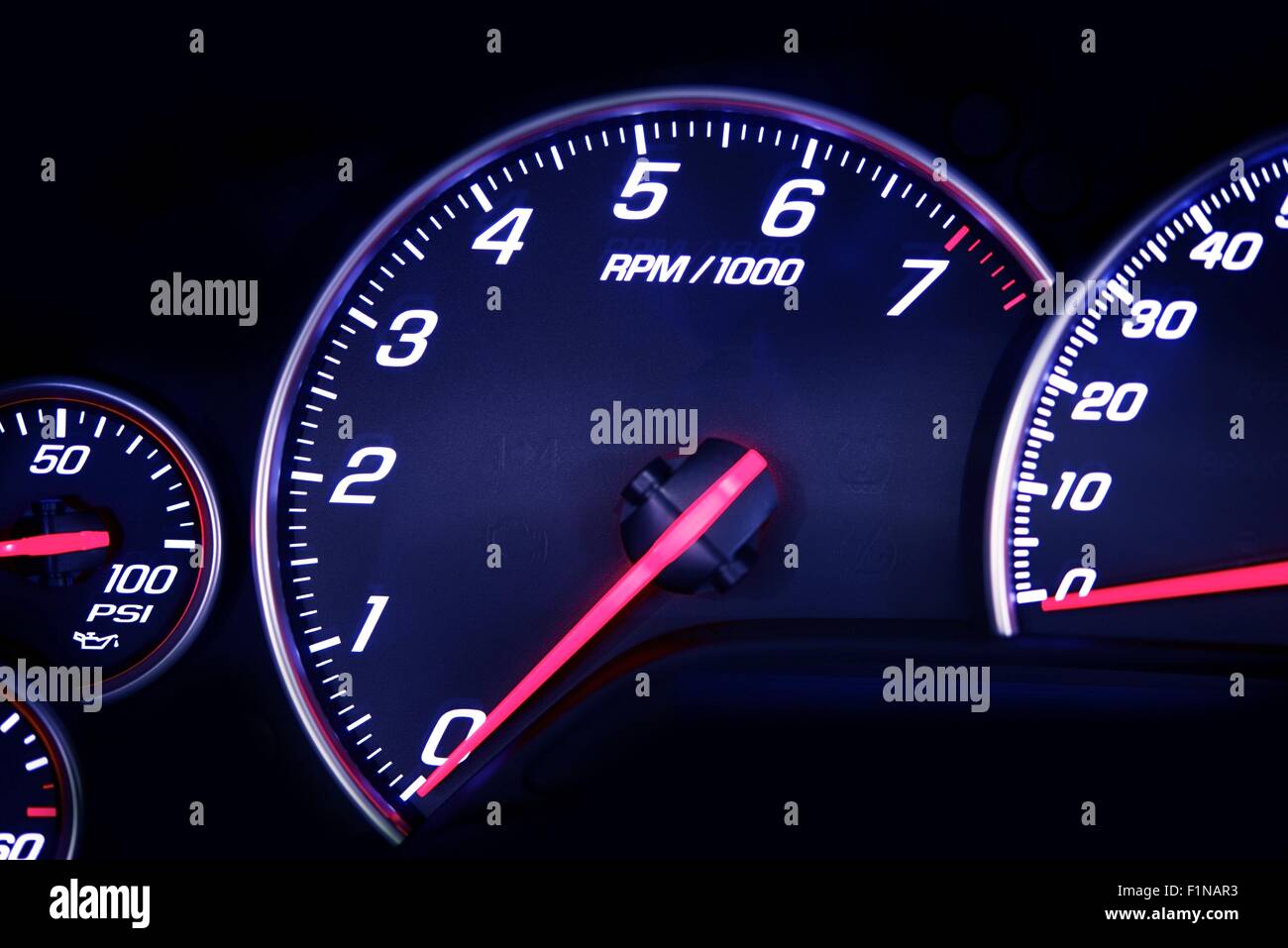 Car Dash with Instruments. Rounds Per MInute Dial. Motorsport Photo