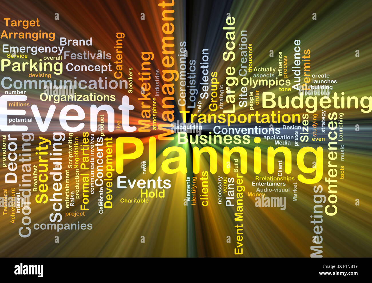 Background concept wordcloud illustration of event planning glowing