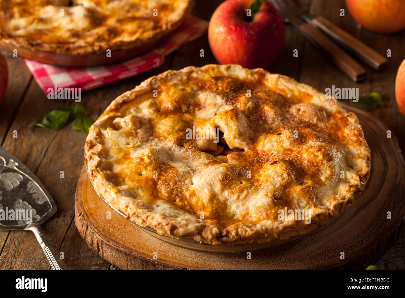 Fresh Homemade Apple Pie with a Flakey Crust Stock Photo