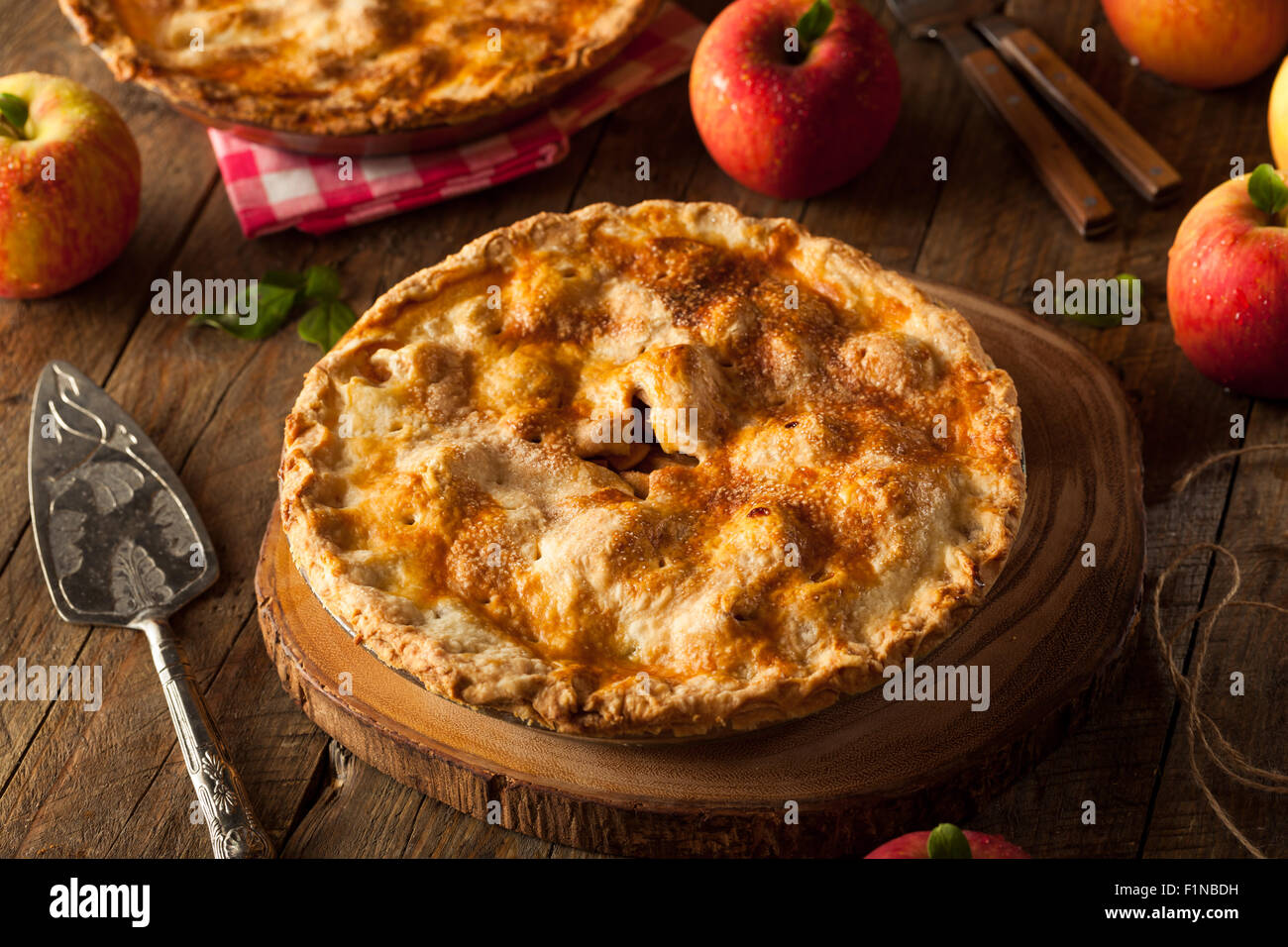 Fresh Homemade Apple Pie with a Flakey Crust Stock Photo