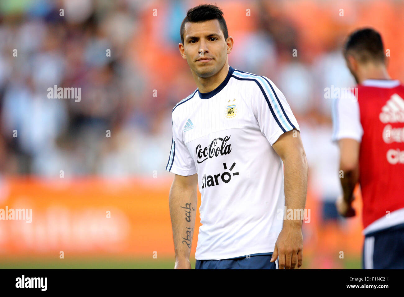 Houston, TX, USA. 04th Sep, 2015. Argentina forward Sergio Aguero (11) during pregame warmups prior to an international friendly soccer match between Argentina and Bolivia from BBVA Compass Stadium in Houston, TX. Credit image: Erik Williams/Cal Sport Media/Alamy Live News Stock Photo