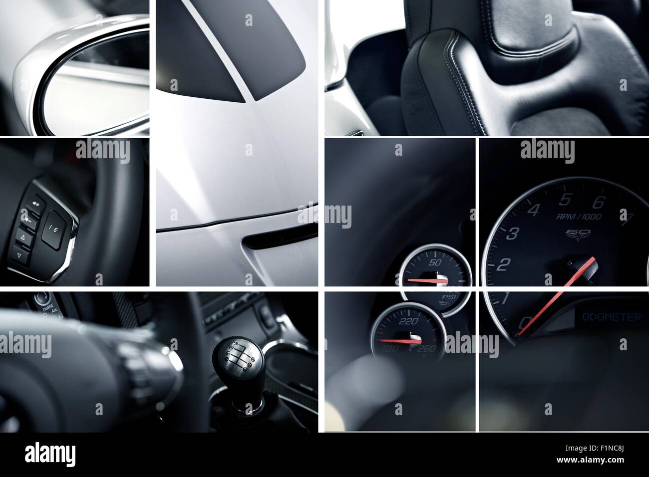 Modern Cars Mosaic - Studio Photography. Details of Exotic / Sports Cars in Photography. Transportation Photo Collection. Steeri Stock Photo