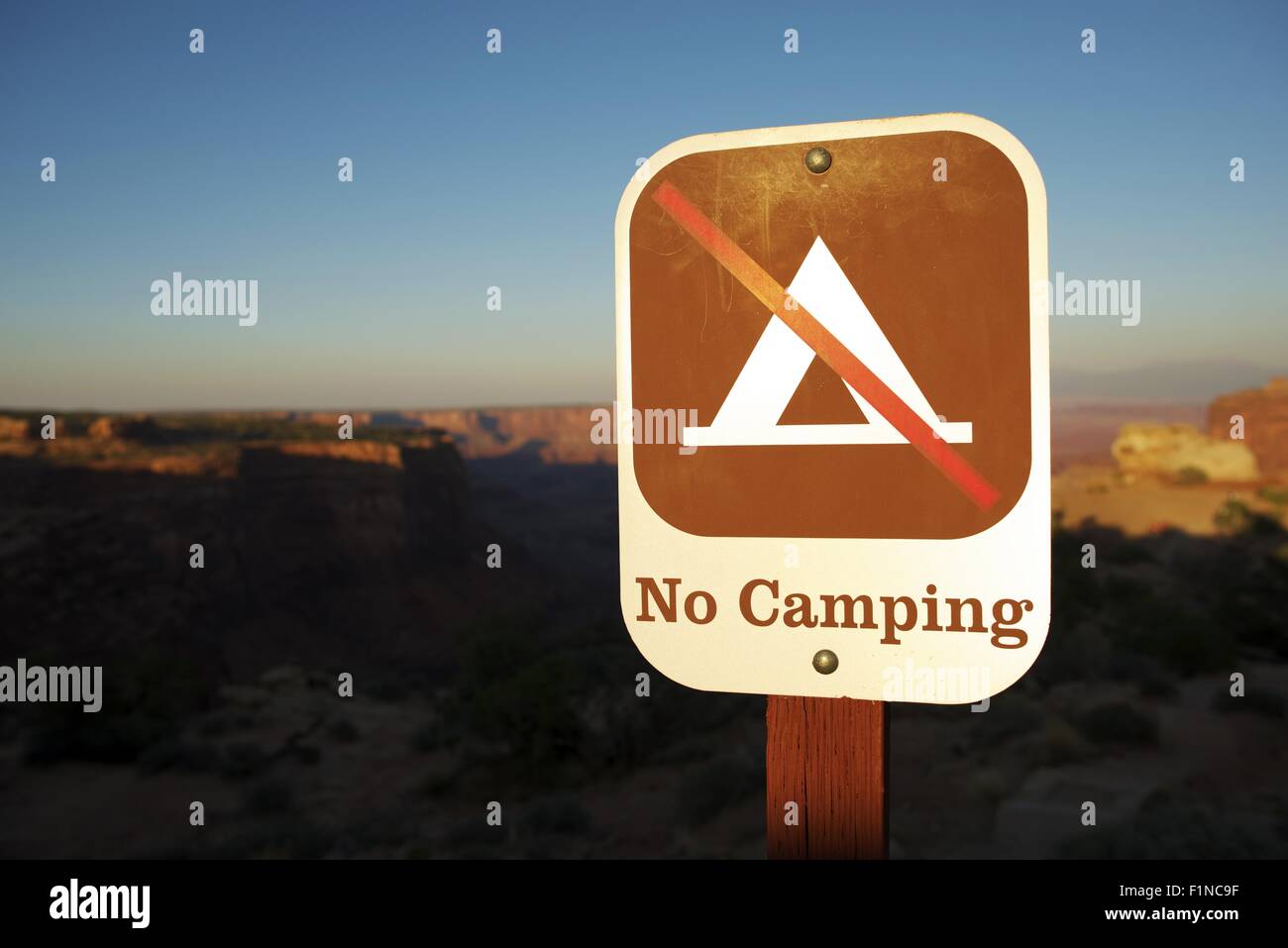 No Camping Sign in Canyonlands National Park, Utah, U.S.A. Travel Photography Collection. Stock Photo