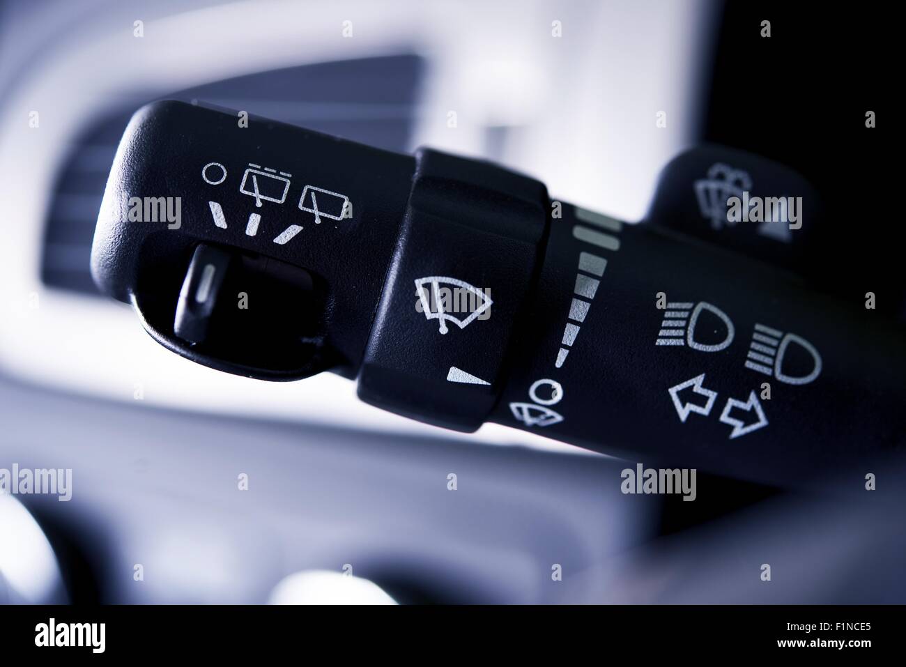 Car Wipers Control Closeup. Cars Interiors Photo Collection. Stock Photo