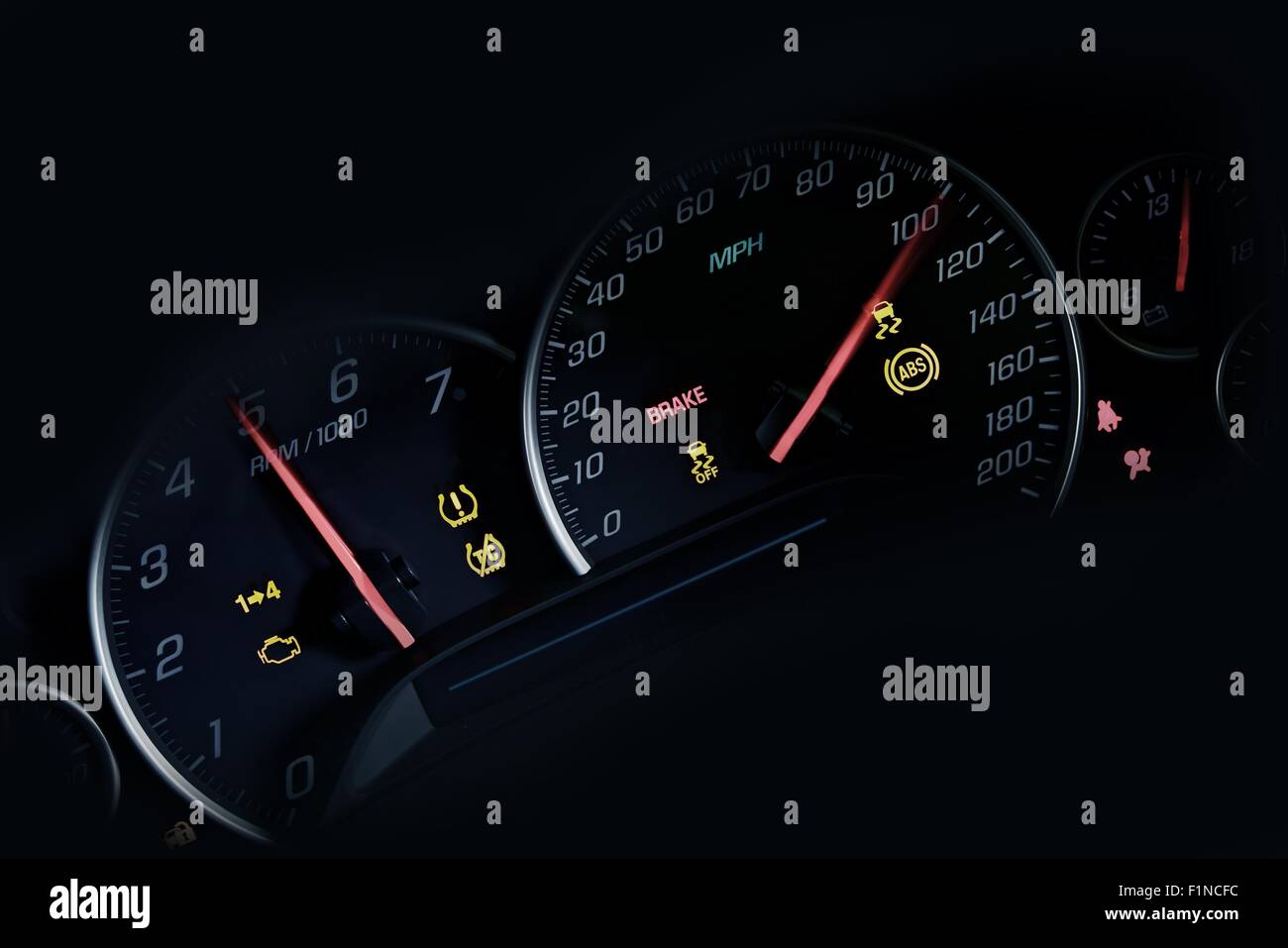 Car Instruments Dash. Speedometer, RPM, ABS, Brake, Check Engine