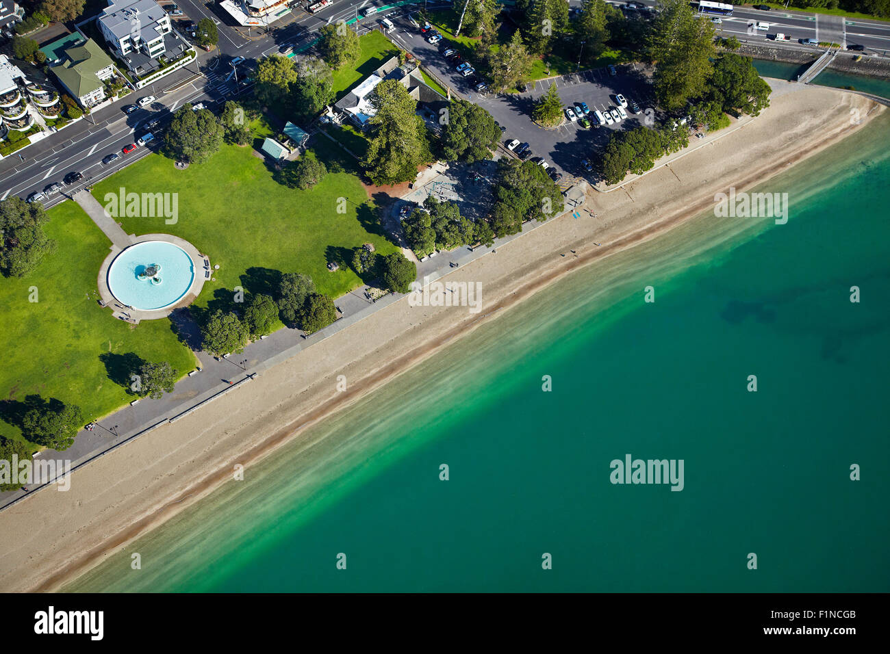Mission Bay, Auckland, North Island, New Zealand - aerial Stock Photo