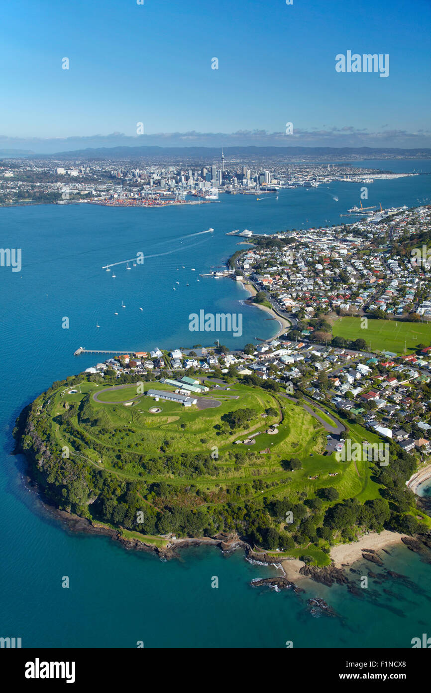 North Head, Devonport, Auckland, North Island, New Zealand - aerial Stock Photo