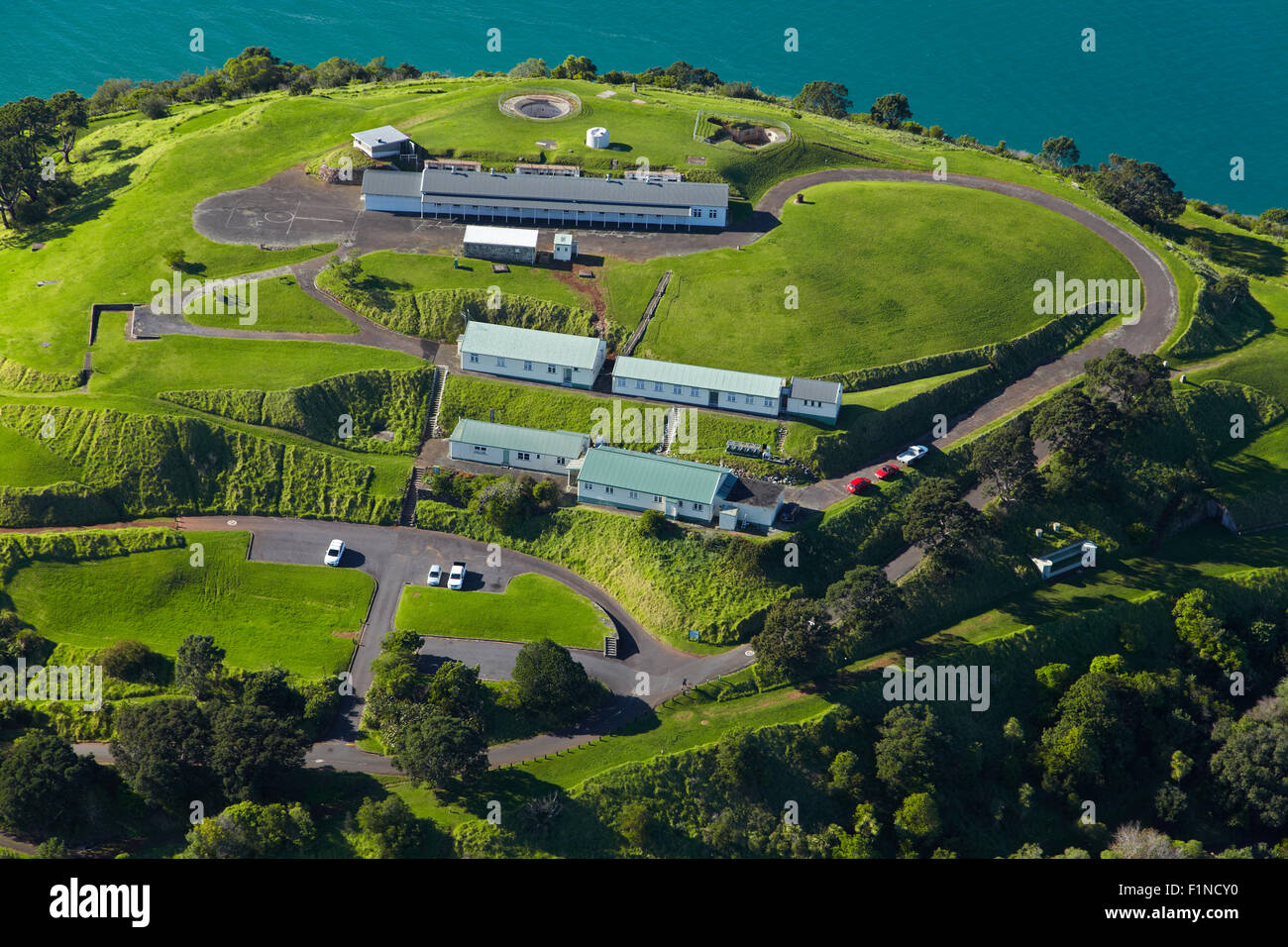 Barracks, North Head, Devonport, Auckland, North Island, New Zealand - aerial Stock Photo