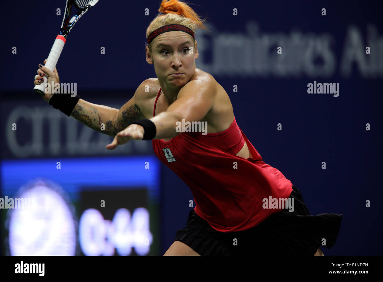 New York, USA. 4th September, 2015. Bethanie Mattek-Sands during her third round match against Serena Williams at the U.S. Open in Flushing Meadows, New York on September 4th, 2015.  Williams won the match in three sets after losing the first set to Mattek-Sands. Credit:  Adam Stoltman/Alamy Live News Stock Photo