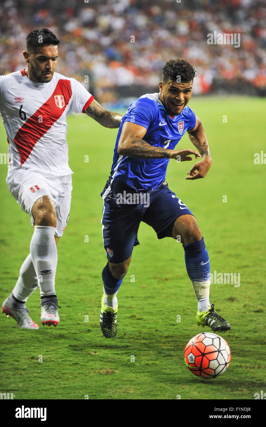 Washington, D.C, USA. 4th Sep, 2015. DEANDRE YEDLIN of the USA controls the ball during and international friendly between the United States and Peru at RFK Stadium in Washington, DC. Credit:  Kyle Gustafson/ZUMA Wire/Alamy Live News Stock Photo