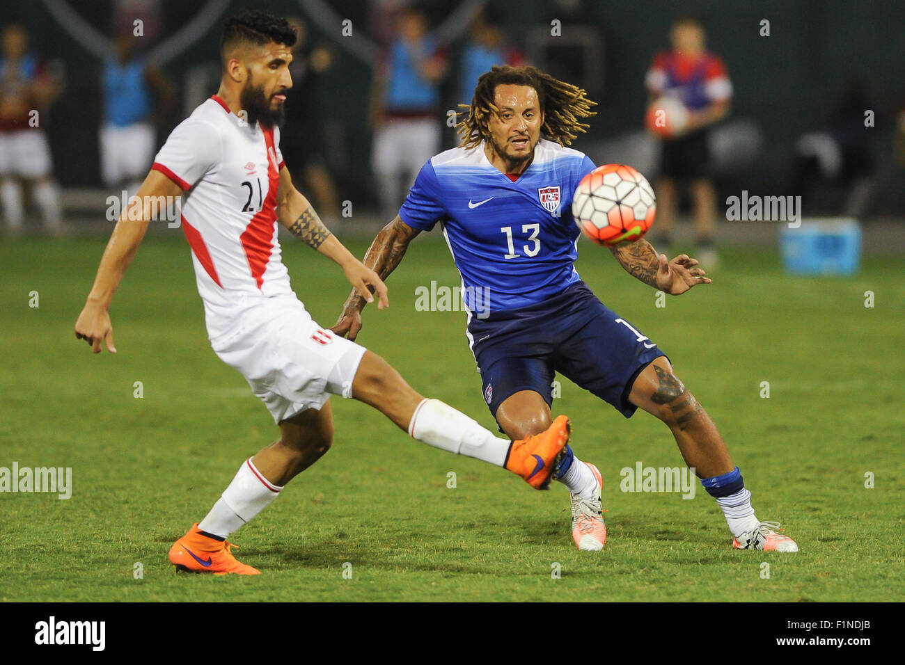 Washington, D.C, USA. 4th Sep, 2015. JERMAINE JONES of the USA tries to control the ball during an international friendly between the United States and Peru at RFK Stadium in Washington, DC. Credit:  Kyle Gustafson/ZUMA Wire/Alamy Live News Stock Photo