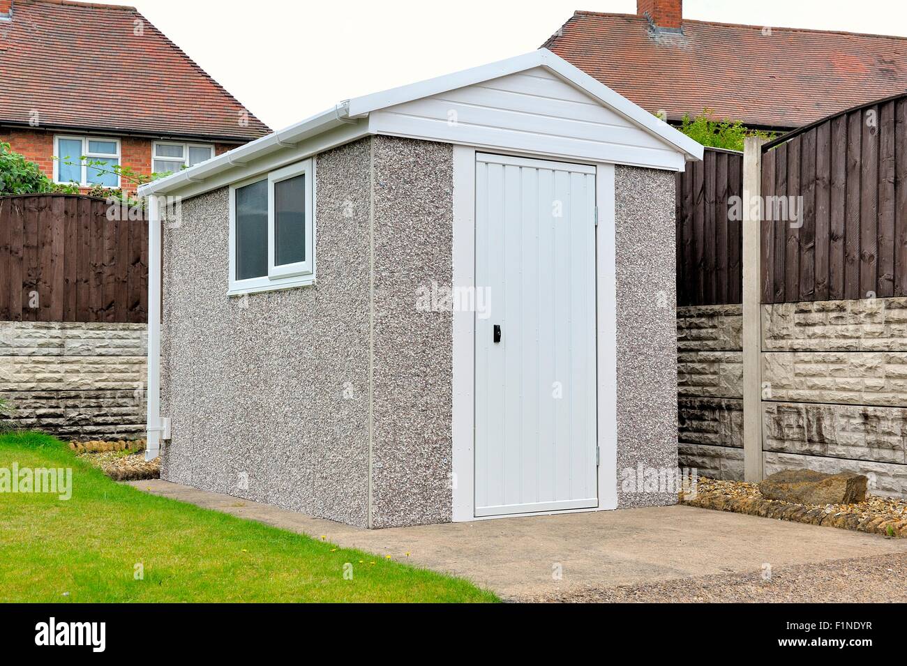 A concrete sectional shed Stock Photo