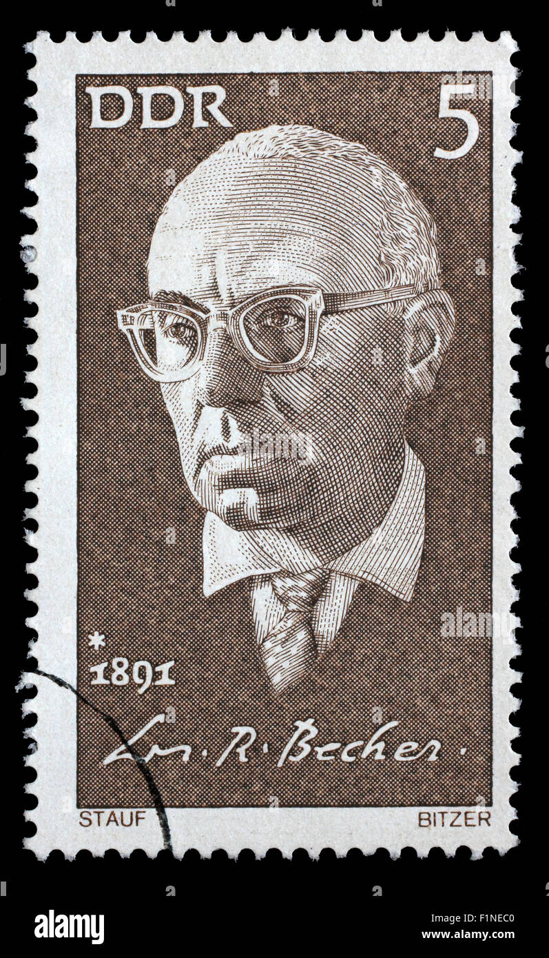 Stamp printed in GDR shows Johannes R. Becher, Politician, Novelist and Poet, circa 1971 Stock Photo